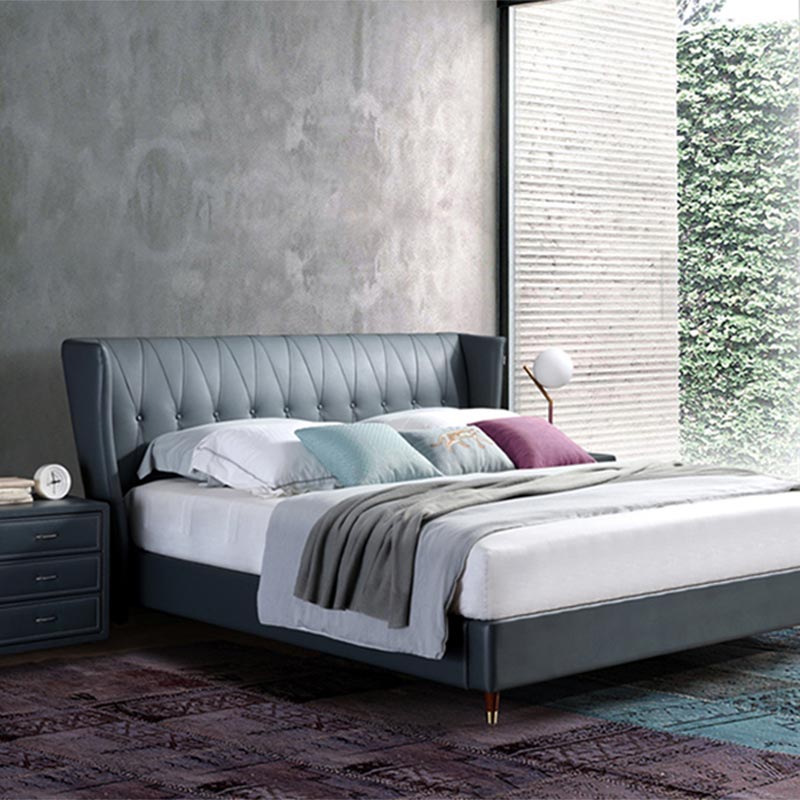 Täysnahalla päällystetty massiivipuusänky